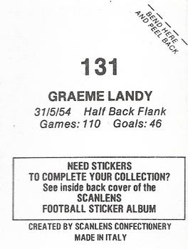 1984 Scanlens VFL Stickers #131 Graeme Landy Back